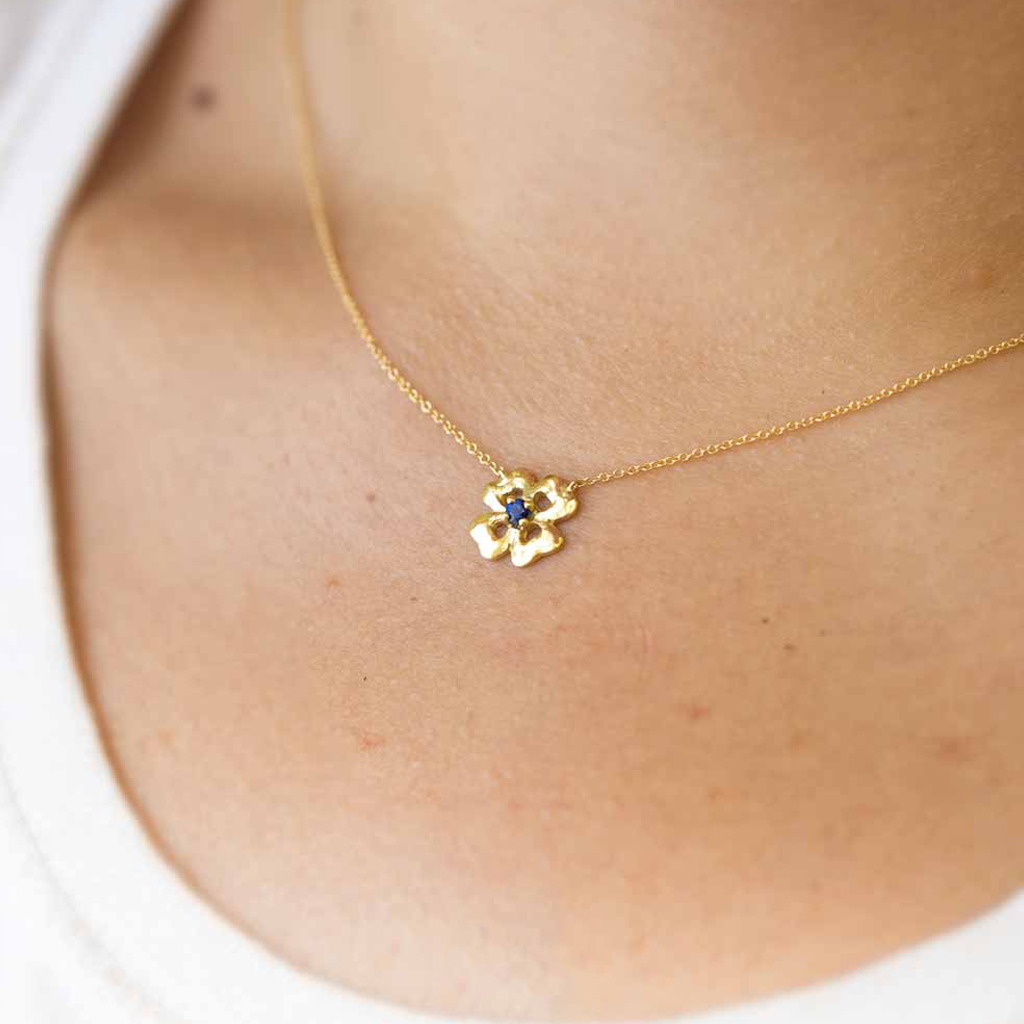 Collier Quadrifoglio con Zaffiro Blu