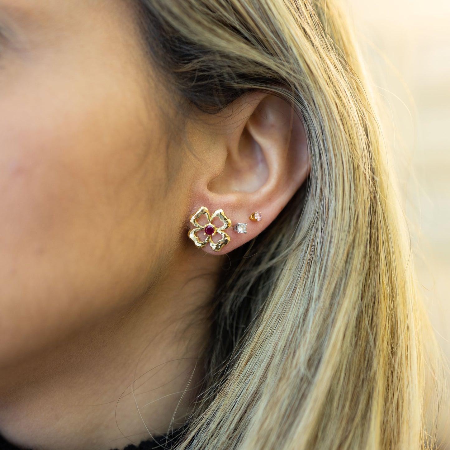 Orecchini Quadrifoglio oro Rubino
