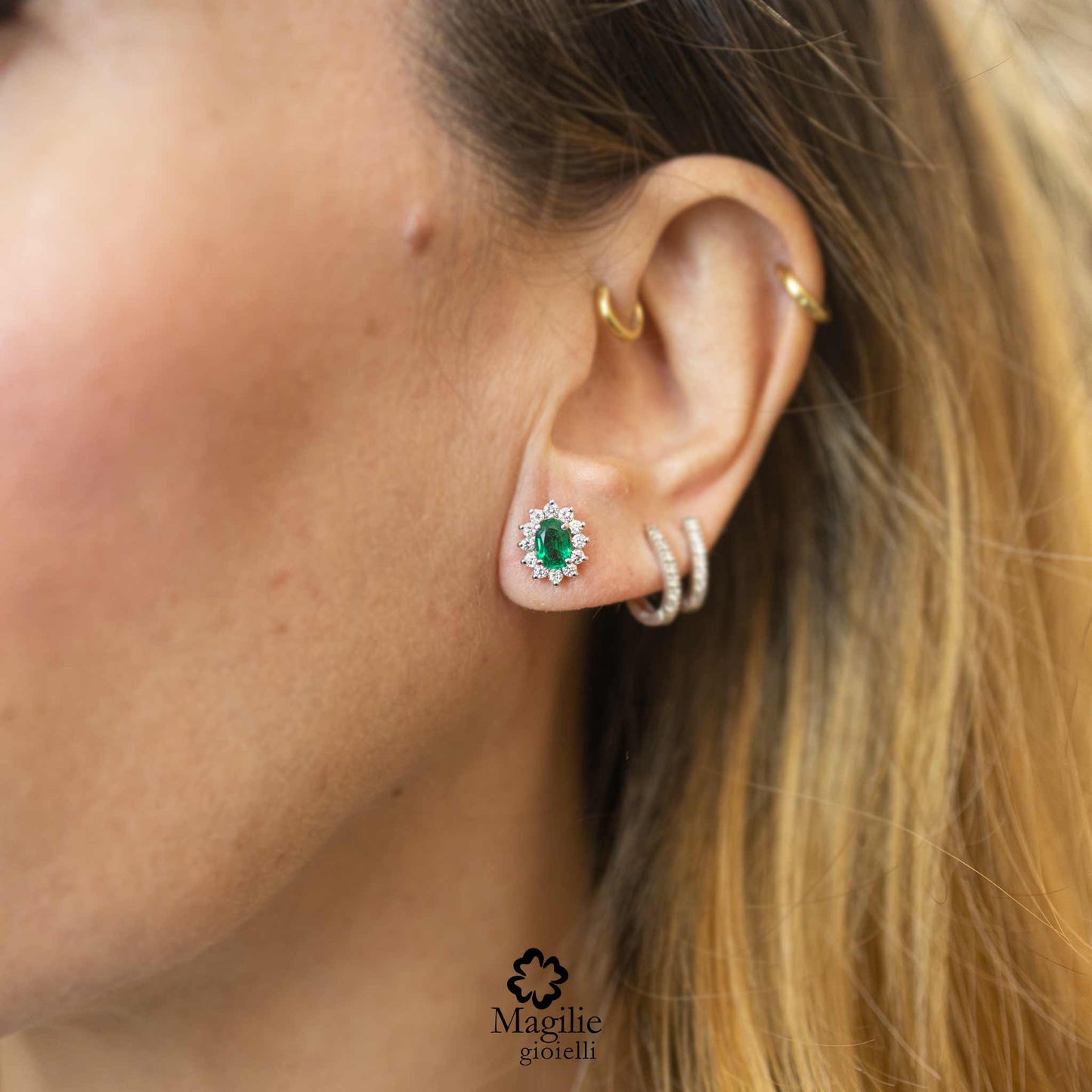 Orecchini Moyenne Fleur Smeraldo