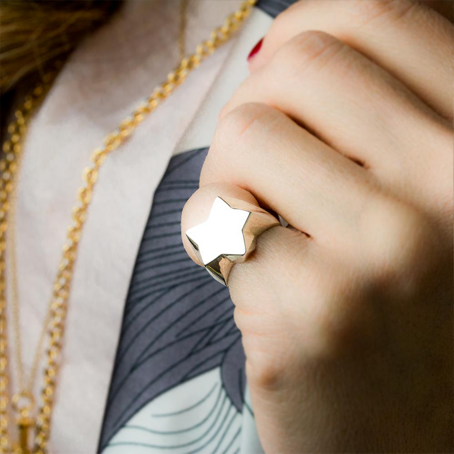 Anello Sigillo Stella Argento