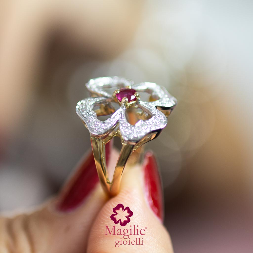 Anello Portafortuna diamanti e rubino