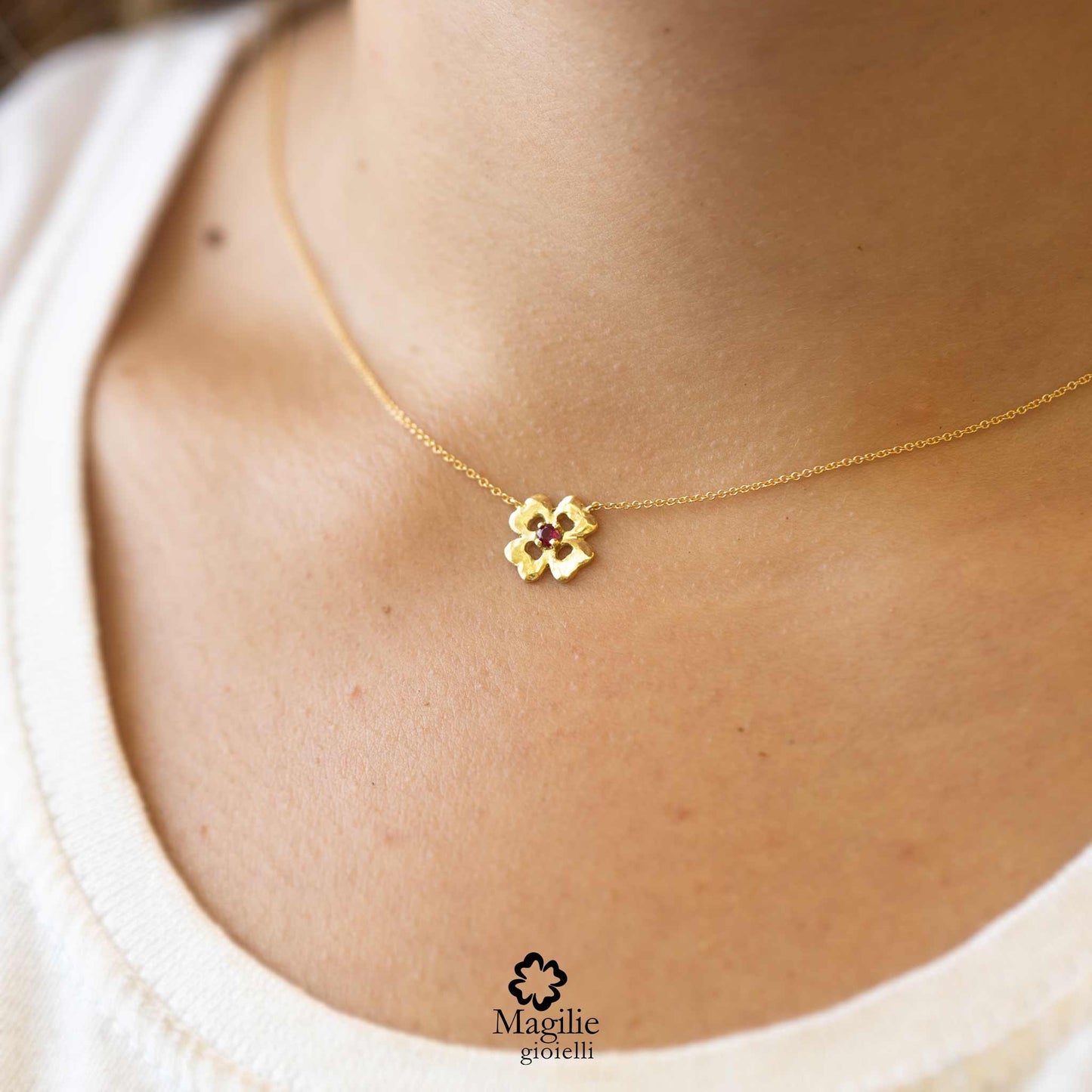 Collier Quadrifoglio con Rubino