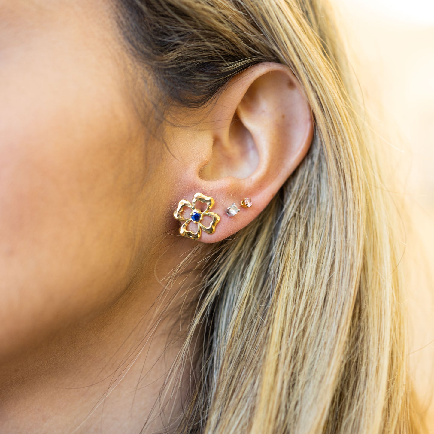 Orecchini Quadrifoglio oro Zaffiro Blu