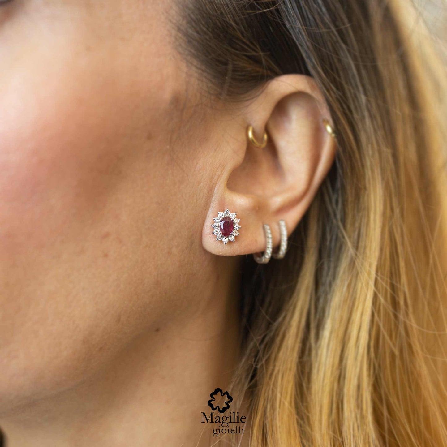 Orecchini Moyenne Fleur Rubino