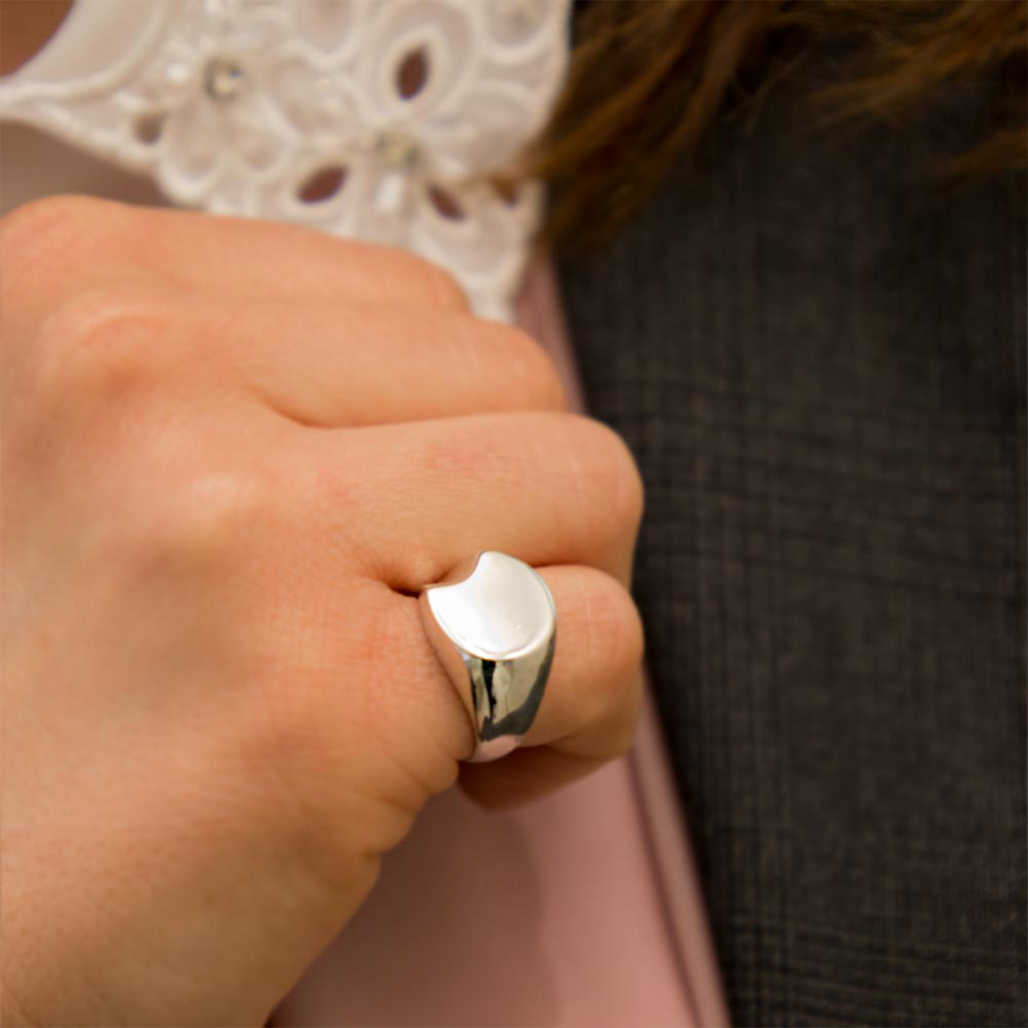 Anello Sigillo Luna Argento