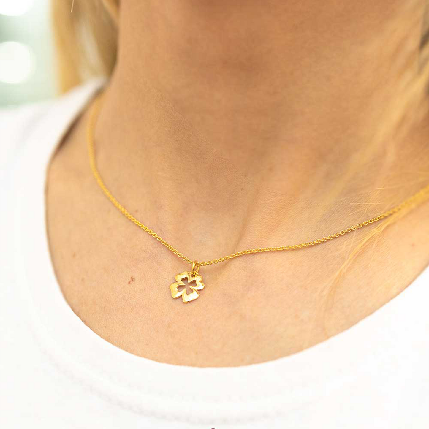 Collier Quadrifoglio Perfilo Martellato