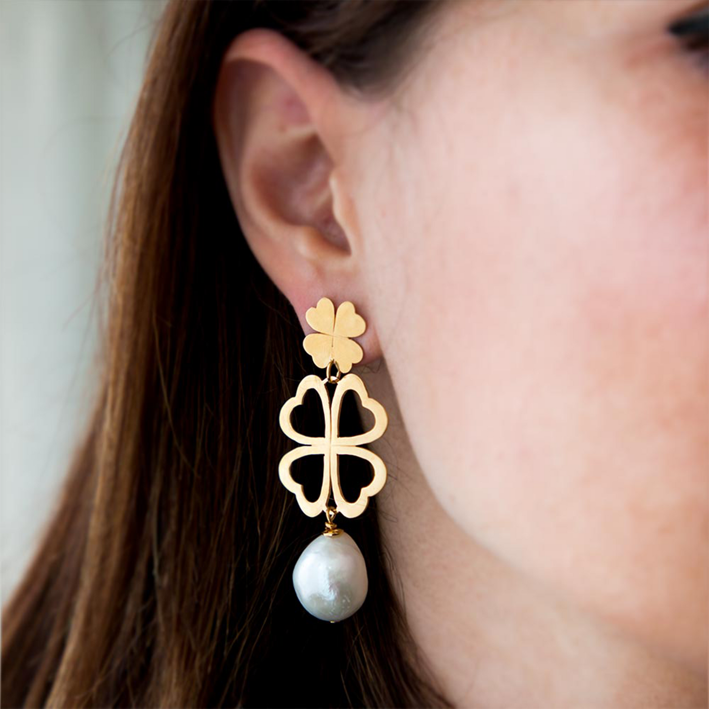 Orecchini Portafortuna Doppi con Perla