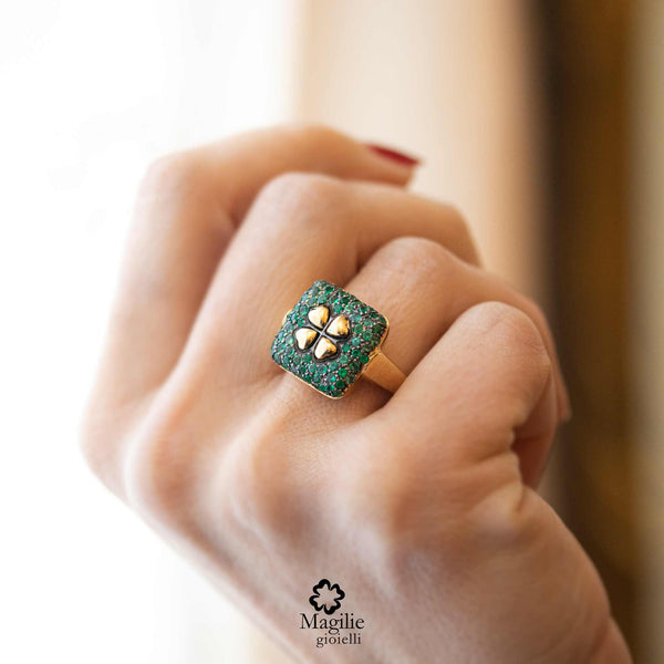 Anello Cocktail Ring Green Imperial